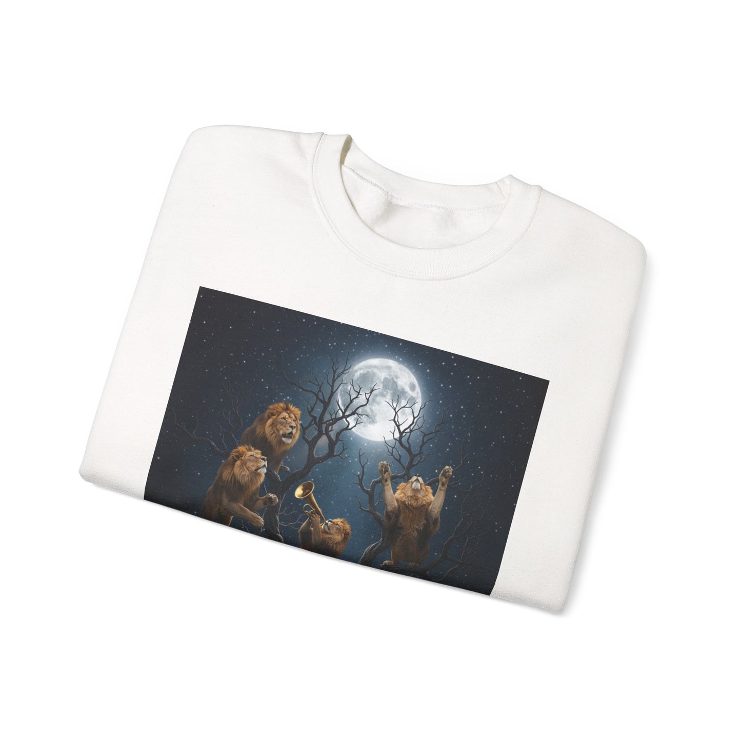 Moonlit Lion Crewneck Sweatshirt - Cozy Unisex Pullover for Nature Lovers, Animal Gifts, Casual Wear, Wildlife Fans, Perfect for Fall