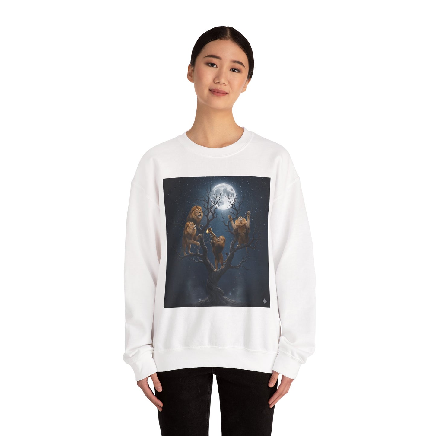 Moonlit Lion Crewneck Sweatshirt - Cozy Unisex Pullover for Nature Lovers, Animal Gifts, Casual Wear, Wildlife Fans, Perfect for Fall