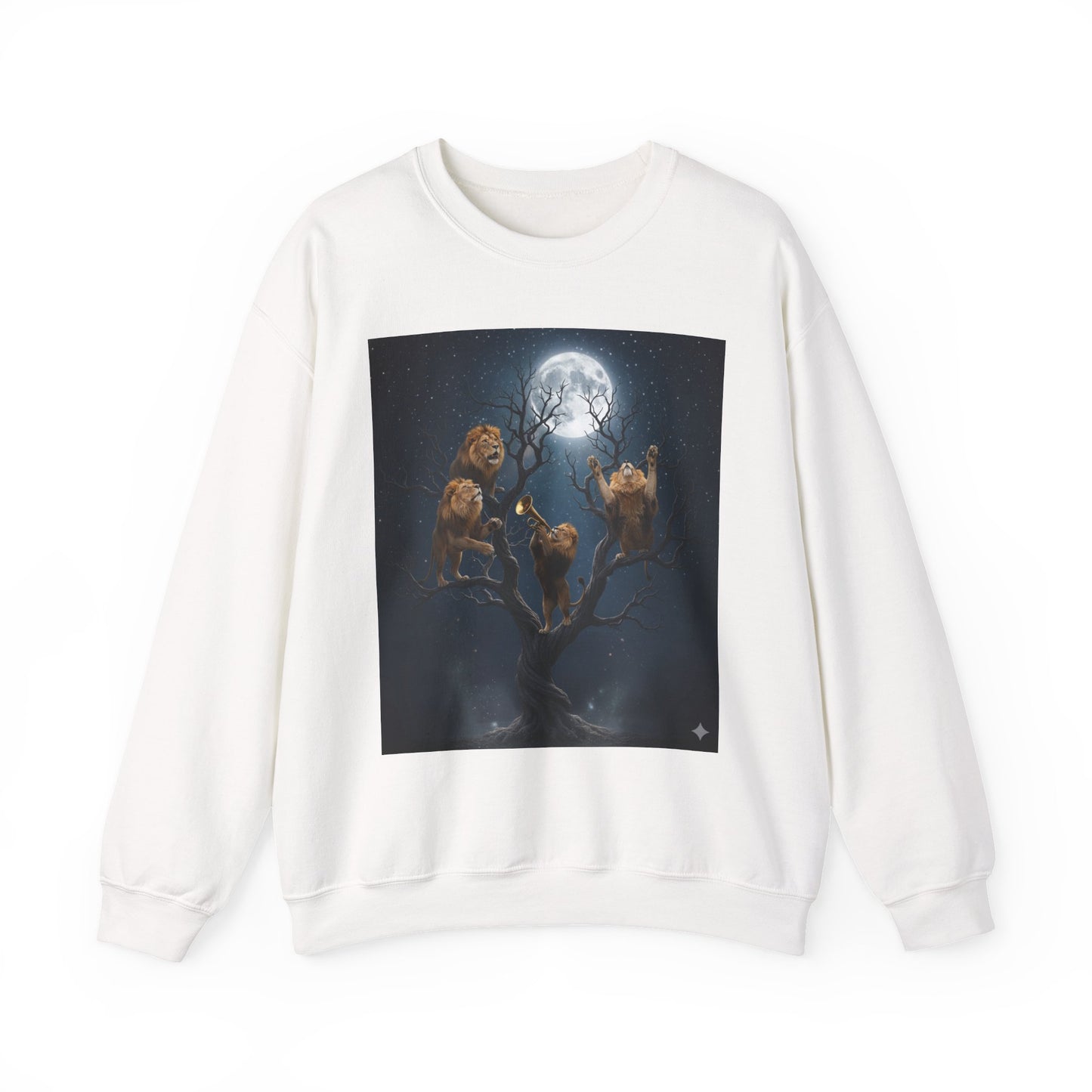 Moonlit Lion Crewneck Sweatshirt - Cozy Unisex Pullover for Nature Lovers, Animal Gifts, Casual Wear, Wildlife Fans, Perfect for Fall