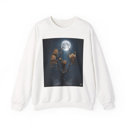 Moonlit Lion Crewneck Sweatshirt - Cozy Unisex Pullover for Nature Lovers, Animal Gifts, Casual Wear, Wildlife Fans, Perfect for Fall