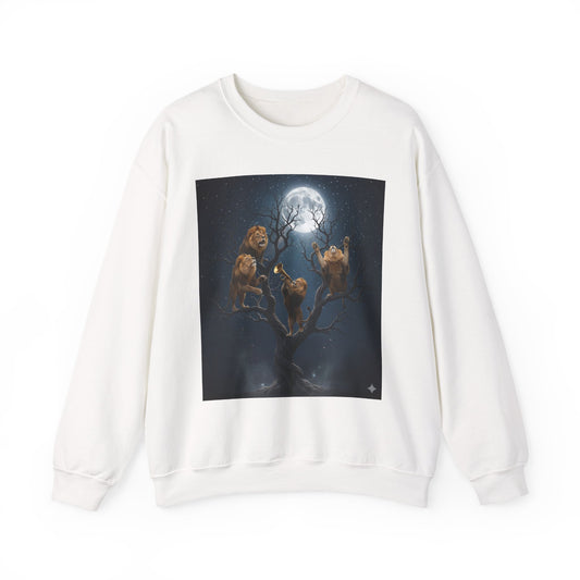 Moonlit Lion Crewneck Sweatshirt - Cozy Unisex Pullover for Nature Lovers, Animal Gifts, Casual Wear, Wildlife Fans, Perfect for Fall